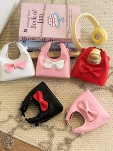 Girls Mini Crossbody Bag PU Leather Bowknot Decor Metal Chain Strap Sweet Cute Handbag For Toddlers Kids
