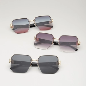 Women Sunglasses Geometric Polygon Metal Frame Large Oversized UV400 Protection Vintage Fashion Gradient Lens Half Frame