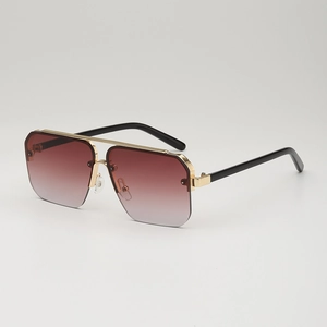 Square metal browline sunglasses with gradient lenses and stylish gold double bridge frame