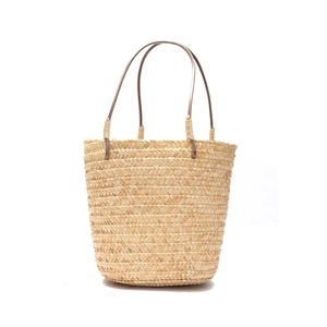 Handwoven Straw Bucket Bag With Cotton Lining And Faux Leather Handles Summer Beach Bohemian Handbag For Women
