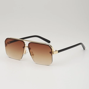 Square gold metal aviator sunglasses with brown gradient lenses in a 45-degree side view