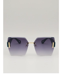 Detail of purple gradient diamond-cut lenses with elegant gold metal bridge and hinges