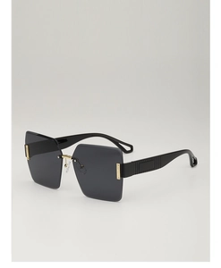 Detailed view of frameless diamond cut sunglasses with golden metal bridge and hinges