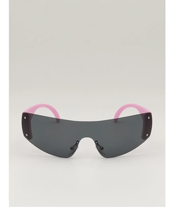 Détail des branches roses sur lunettes de soleil sport Y2K pour enfants sans monture