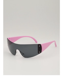 Détail des lunettes de soleil sport Y2K sans monture rose avec écran foncé