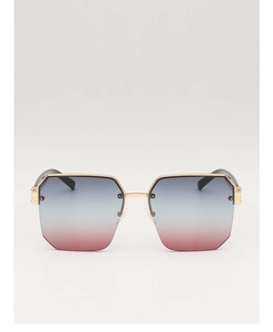 Detailed close-up of polygon semi-rimless sunglasses with gold hinges and gradient lenses