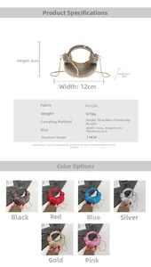 Mini acrylic dinner bag size chart and specifications for shoulder and crossbody use