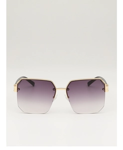 Macro detail of purple gradient lenses and gold metal semi-rimless geometric frame