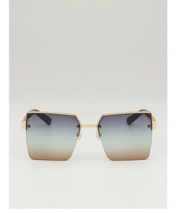 Detail of gold metal frame with chain relief and blue-tan gradient square lenses