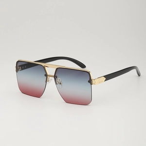 Golden square frame oversized sunglasses with blue and pink gradient lenses