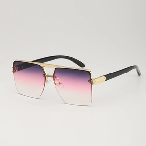 Chic oversized square sunglasses with purple gradient lenses and gold metal accents