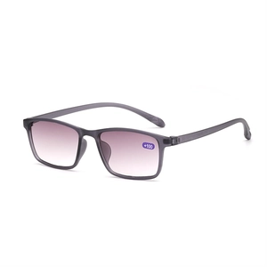 Occhiali da lettura quadrati da esterno montatura grigia opaca e lenti sfumate viola +1.00