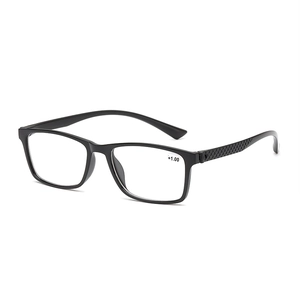 Classic black square full-frame reading glasses with woven texture on the temples
