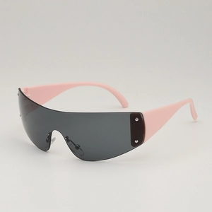 Lunettes de soleil Y2K sans monture avec branches roses et verres foncés
