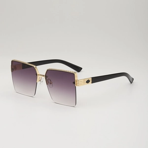Retro oversized square metal half-frame sunglasses with gradient purple lenses for women