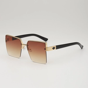 Fashion oversized square sunglasses with brown gradient lenses and gold metal trim frame