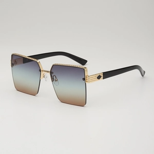 Classic metal half-frame sunglasses with gradient lenses and gold square frames