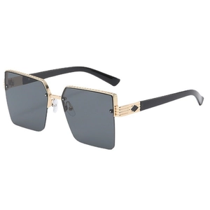 Retro oversized square half-frame metal sunglasses with textured gold trim and dark lenses