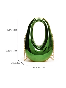 Green candy-colored metallic box bag with gold chain strap, size 18.5x10.5x6cm