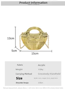 Tabella delle dimensioni dettagliate per borsa intrecciata in oro con catenella
