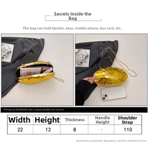 Guida alle taglie per pochette a conchiglia dorata con dettagli su dimensioni e capacità