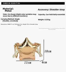 Dimensions détaillées du mini sac de soirée étoile dorée avec bandoulière en perles