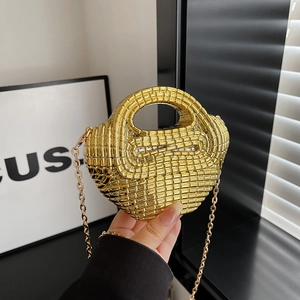 Mini Woven Acrylic Crossbody Bag Metallic Handbag With Chain Strap Fashion Trendy Evening Party Accessory For Women