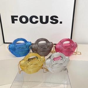 Mini metallic woven crossbody bags in five colors with stylish chain straps for women