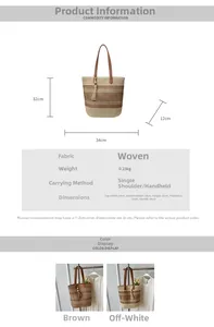 Vue détaillée du sac cabas en paille avec anses en cuir marron et pompon en perles de bois