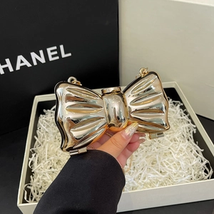 Bow Knot Acrylic Evening Bag With Chain Strap Built-in Mirror Hard Shell Crossbody Clutch For Women Metallic Mirror Finish