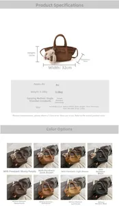 Detailed size chart and multi-color options for the minimalist textured leather bucket bag