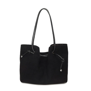 Vintage black tote bag with matte texture and drawstring detail for daily commute