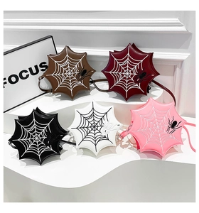 Detailed collection of spider web crossbody bags in various colors for gothic style