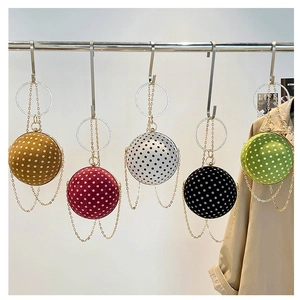 Women's Vintage Polka Dot Ball Crossbody Bag PU Leather Rhinestone Ring Handle Chain Shoulder Bag Evening Party Handbag