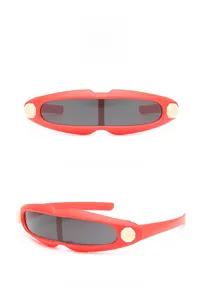 Front and side view of red matte kids sports sunglasses with floral rivet details
