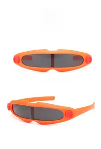 Detail view of orange sports sunglasses for kids showing the aerodynamic frame and side hinges