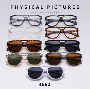 Collection of oversized pilot sunglasses in various frame colors and lens tints