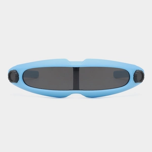Cyberpunk kids sports sunglasses in light blue with futuristic gear details and UV protection