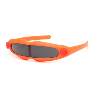Kids outdoor sports sunglasses with orange futuristic frame and black wrap lenses