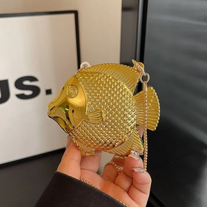 Mini Borsa A Tracolla Da Sera Creativa A Forma Di Pesce Per Donna Texture Metallica Acrilico Motivo A Squame Pochette
