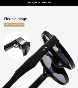 Détail macro de charnières métalliques flexibles et rivets argentés sur lunettes de soleil noires