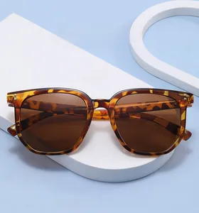 Close-up of tortoiseshell sunglasses with brown lenses and metal rivet details