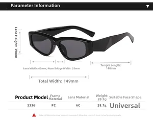 Detailed size specifications of retro cat-eye sunglasses with wide frames and PC material