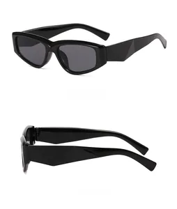 Detailed side and back view of retro cat eye sunglasses with wide geometric temples