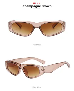 Macro shot of rectangular champagne resin sunglasses with tea gradient lenses