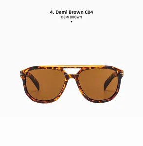 Detail view of aviator sunglasses with demi brown frames and brown lenses, model C04