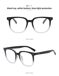 Detailed front and side views of black and white gradient anti-blue light glasses frames