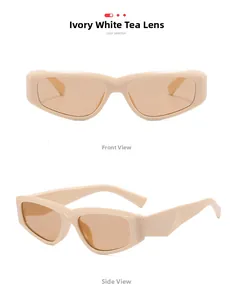 Front and side view of ivory cat eye sunglasses with thick frames and tea lenses