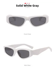 Detail of vintage cat eye sunglasses with white frames and geometric temple design