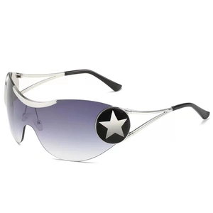 Y2K future punk oversized wrap-around sunglasses with star logo and gradient lenses